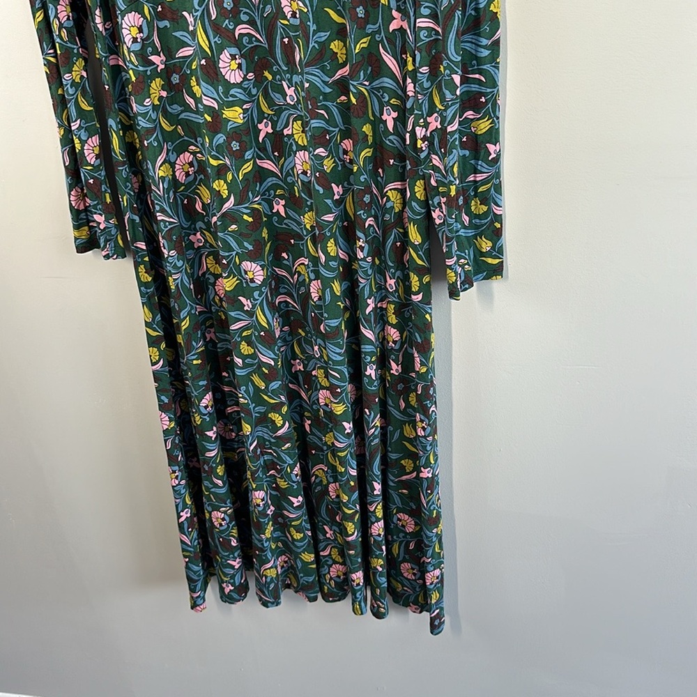 Boden Green Floral-Print Midi Dress with Pink, Teal, Yellow and Brown Accents - Picture 5 of 14